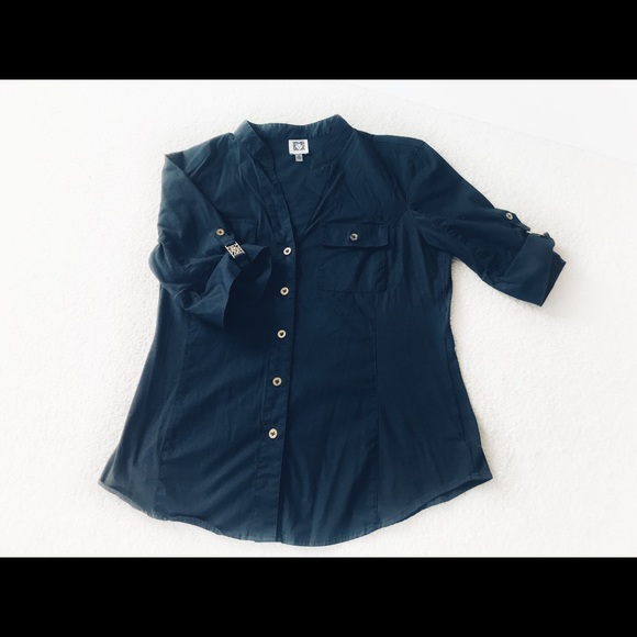 Anne Klein Navy Button Down Shirt - Picture 1 of 1